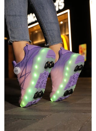 Roller Skates Shoes 4 Wheels for Kids New Upgraded Roller Shoes LED Light Up Flashing Sneaker Roller Skate Shoes for Boys Girls Beginner More Balanced - view 4