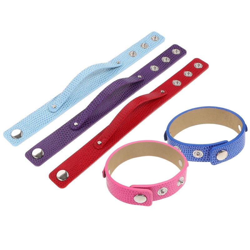 Angoily 5Pcs DIY Snap Button PU Leather Bracelets Adjustable Wristbands for Charms in 5 Colors - Image 2