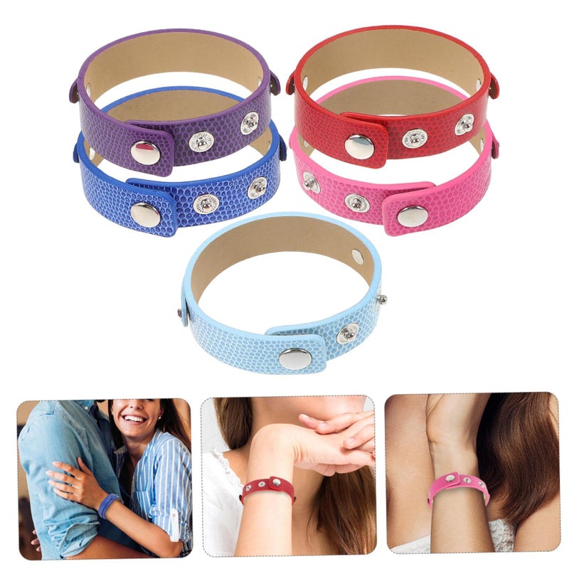 Angoily 5Pcs DIY Snap Button PU Leather Bracelets Adjustable Wristbands for Charms in 5 Colors - Image 3