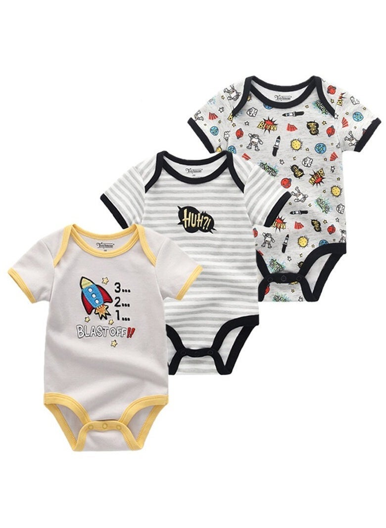 Baby Pure Cotton Jumpsuit Short-sleeved Crawling Suit Three-piece Set - Image 1