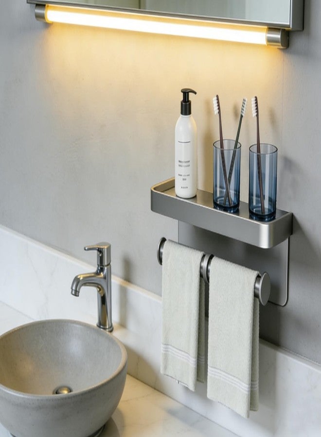 PEFWO Double Toilet Paper Holder with Shelf, Wall Mount Tissue Roll Holder, Double Tissue Paper Holder for Bathroom/Kitchen (Grey) - Image 3
