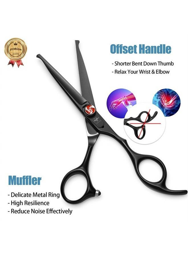 PURPLEBIRD 6 Inch Hair Cutting Shears Kids Safety Rounded Tips Hair Scissors Professional Hairdressing Haircut Kit for Salon, Barbers, Children, Baby and Personal Home Usage, Japanese Stainless Steel, Black  - Image 1