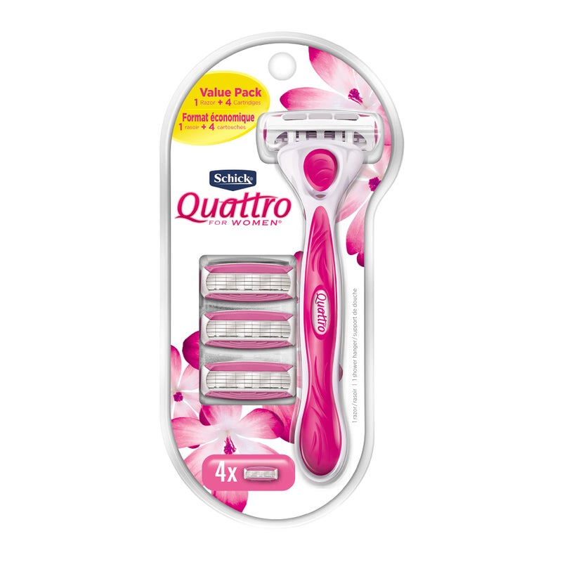 Schick Quattro Womens Value Pack with 1 Razor and 4 Razor Blade Refills - Image 1