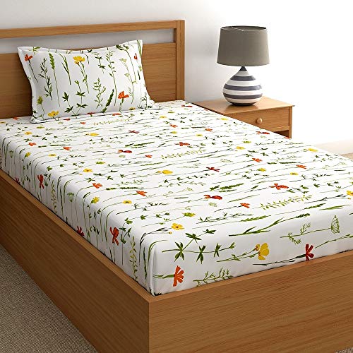 Home Ecstasy 100% Cotton Single Bedsheet with 1 Pillow Cover - (Size 59 x 87 inches, 140 TC, Colour - White - Image 1