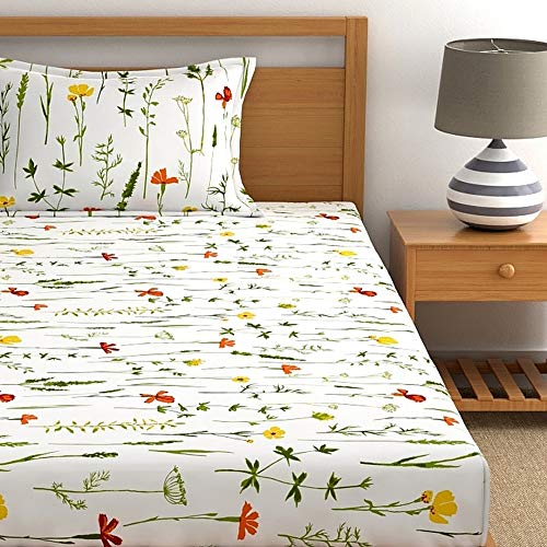 Home Ecstasy 100% Cotton Single Bedsheet with 1 Pillow Cover - (Size 59 x 87 inches, 140 TC, Colour - White - Image 3
