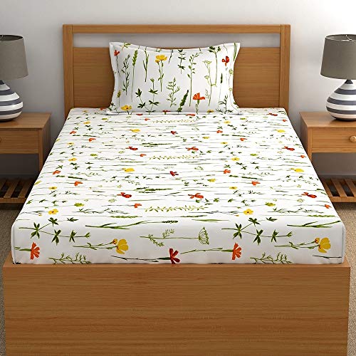 Home Ecstasy 100% Cotton Single Bedsheet with 1 Pillow Cover - (Size 59 x 87 inches, 140 TC, Colour - White - Image 2