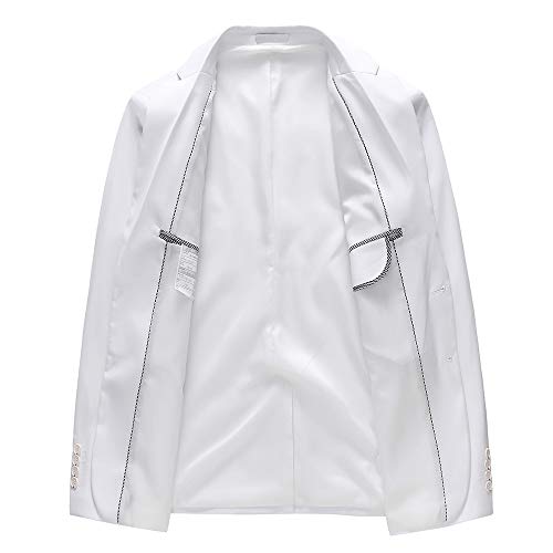 UNINUKOO Mens Suit Jacket Slim Fit Sport Coat 1 Button Notched Lapel Casual Fashion Dress Blazer for Men US Size 44 White - Image 3