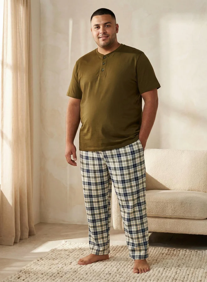 سبلاش فيڤ Men Cotton Checked Drawstring Waist Nightwear Set