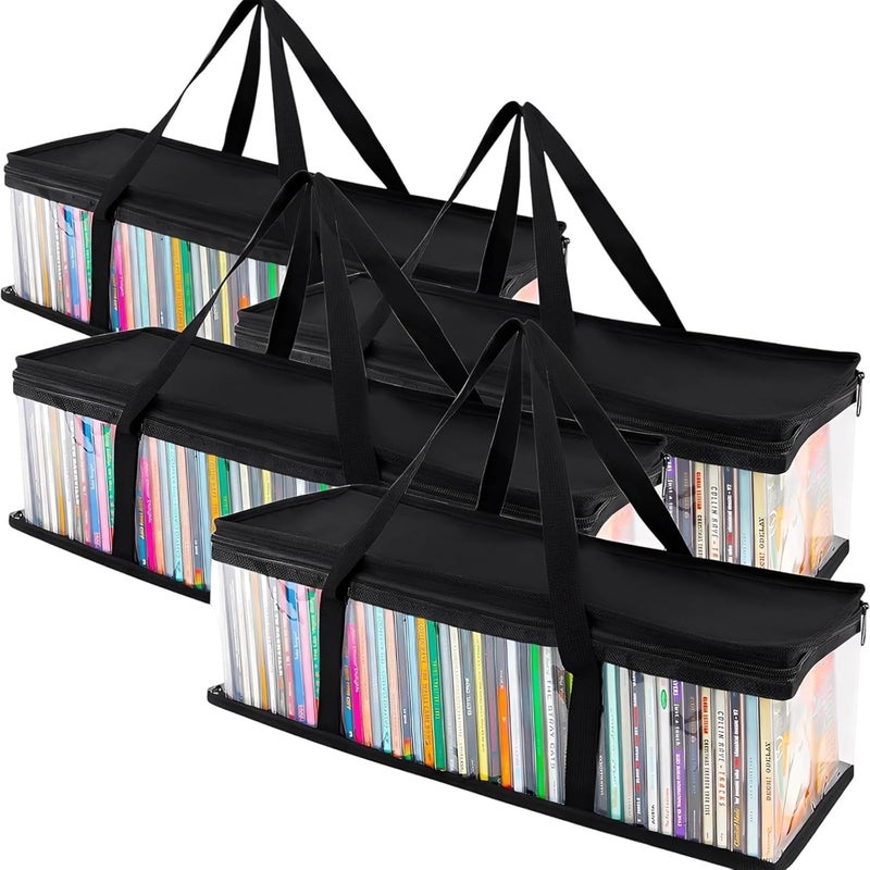 4 Under Bed Storage Bags with Handles, 23.6 in Long, Clear Sides, Black, for Clothes, Books, Cd Holders - Image 1