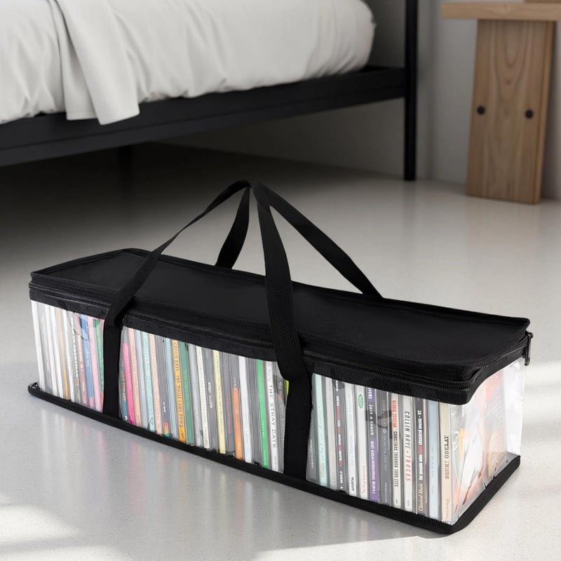 4 Under Bed Storage Bags with Handles, 23.6 in Long, Clear Sides, Black, for Clothes, Books, Cd Holders - Image 3
