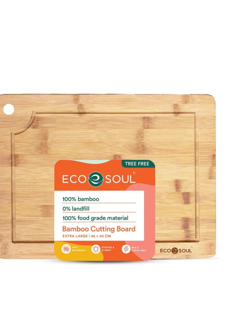 ايكو سول ألواح تقطيع الخيزران من ECO SOUL للمطبخ | كتلة التقطيع والجزار | لوح الخضار والجبن واللحوم | غير قابل للانزلاق، متين، معتمد من وزارة الزراعة الأمريكية (45 سم × 30 سم)  - Image 1