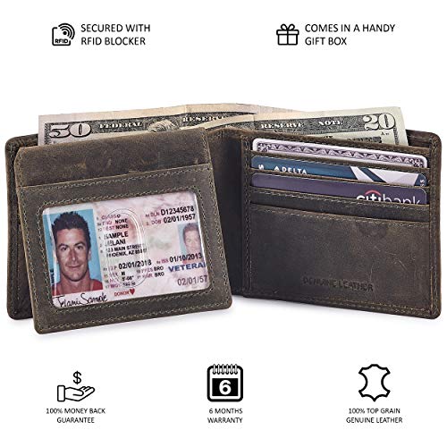 Cochoa Bifold Wallet for Men's Real Genuine Slim Leather RFID Blocking 2 ID Windows Stylish Travel Gift Box (CRAZY HORSE, MOSS GREEN) - Image 4