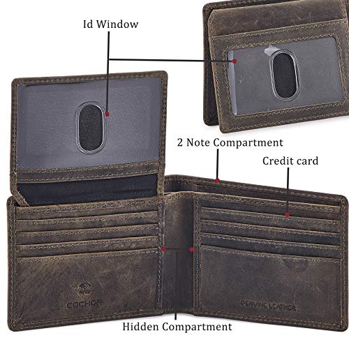 Cochoa Bifold Wallet for Men's Real Genuine Slim Leather RFID Blocking 2 ID Windows Stylish Travel Gift Box (CRAZY HORSE, MOSS GREEN) - Image 2