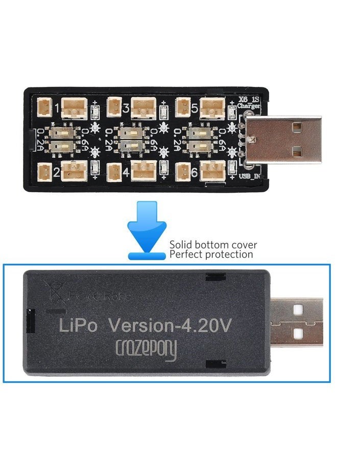 Crazepony 1S LiPo Battery USB Charger 3.7V/4.20V 6 Channel 1S LiPo Charger Tiny Whoop Blade Inductrix Micro JST 1.25 JST-PH 2.0 mCX mCPX Connectors - Image 5