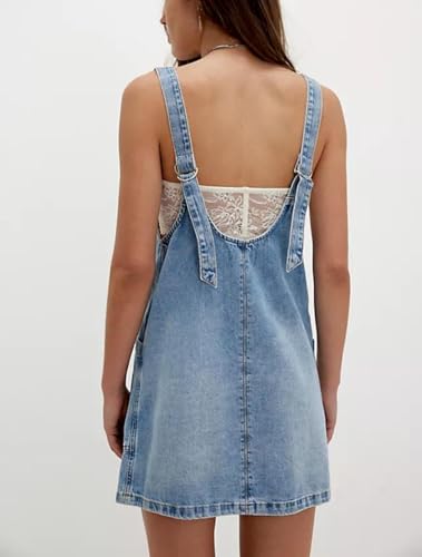 yoeasy Women's V Neck Sleeveless Denim Overall Dress Adjustable Strap Summer Mini Pinafore Jean Dress with Pockets (XX-Large, Light Blue) - Image 3