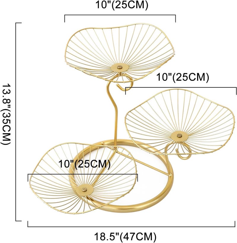 IBWell 3Tier Metal Fruit Basket Holder Decorative Fruit Bowl StandType A Gold - Image 2