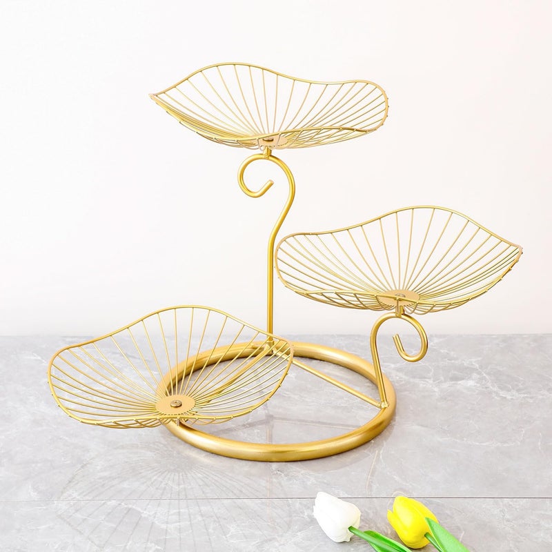 IBWell 3Tier Metal Fruit Basket Holder Decorative Fruit Bowl StandType A Gold - Image 3