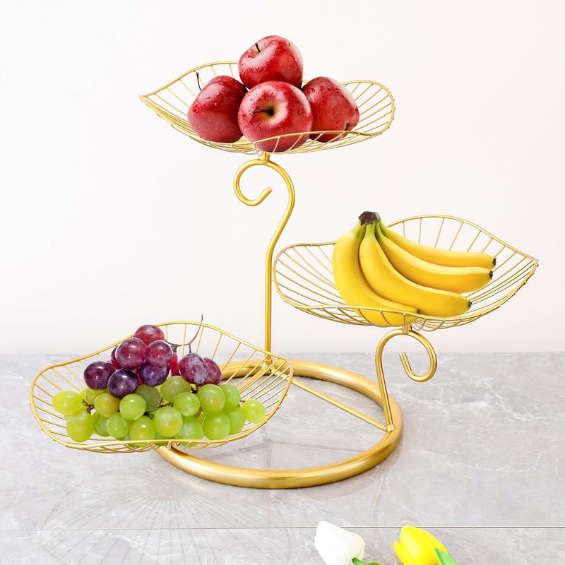 IBWell 3Tier Metal Fruit Basket Holder Decorative Fruit Bowl StandType A Gold - Image 5