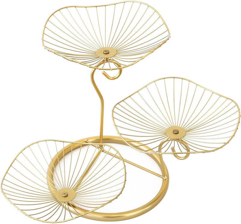 IBWell 3Tier Metal Fruit Basket Holder Decorative Fruit Bowl StandType A Gold - Image 1