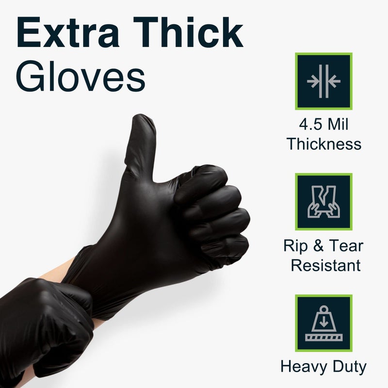 FifthPulse Disposable Black Nitrile Gloves Medium 50 Count - Extra Thick 4.5 Mil - Powder and Latex Free Rubber Gloves - Surgical Medical Exam Gloves - Food Safe Cooking Gloves - Image 2