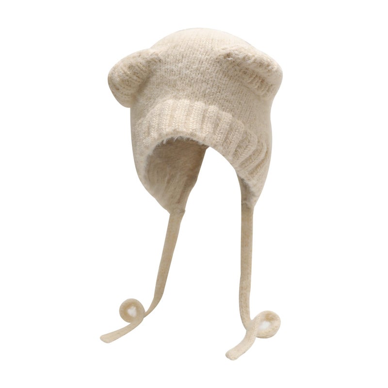 ZLYC Women Crochet Hat Knit Cat Ear Slouchy Beanie Cute Vintage Grunge Fuzzy Hat, Bear Ears Beige - Image 4