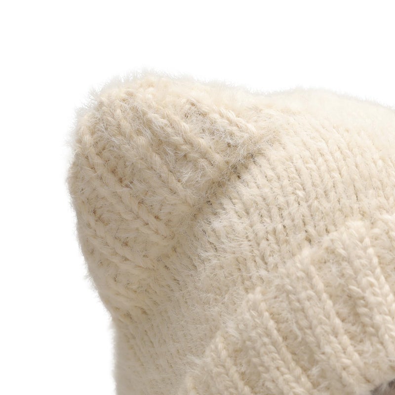 ZLYC Women Crochet Hat Knit Cat Ear Slouchy Beanie Cute Vintage Grunge Fuzzy Hat, Bear Ears Beige - Image 5