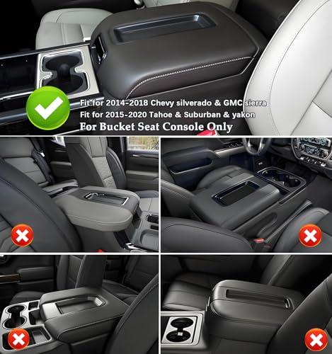 FQMY Center Console Armrest Cover Compatible with Chevy Silverado & GMC Sierra 1500 2500 3500 2014-2018, Yukon & Tahoe & Suburban 2015-2020, For Console Bucket Seat Only, Arm Rest Cushion, Anti-Scratch - Image 2