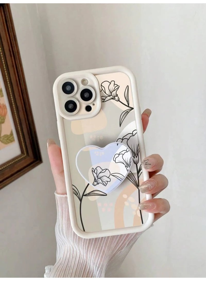 شي إن حافظة هاتف مزين بزهور سوداء انيقة مع حامل مدمج علي شكل قلب مريح لتثبيت الهاتف متوافقة مع ايفون ١٦ برو - Image 2