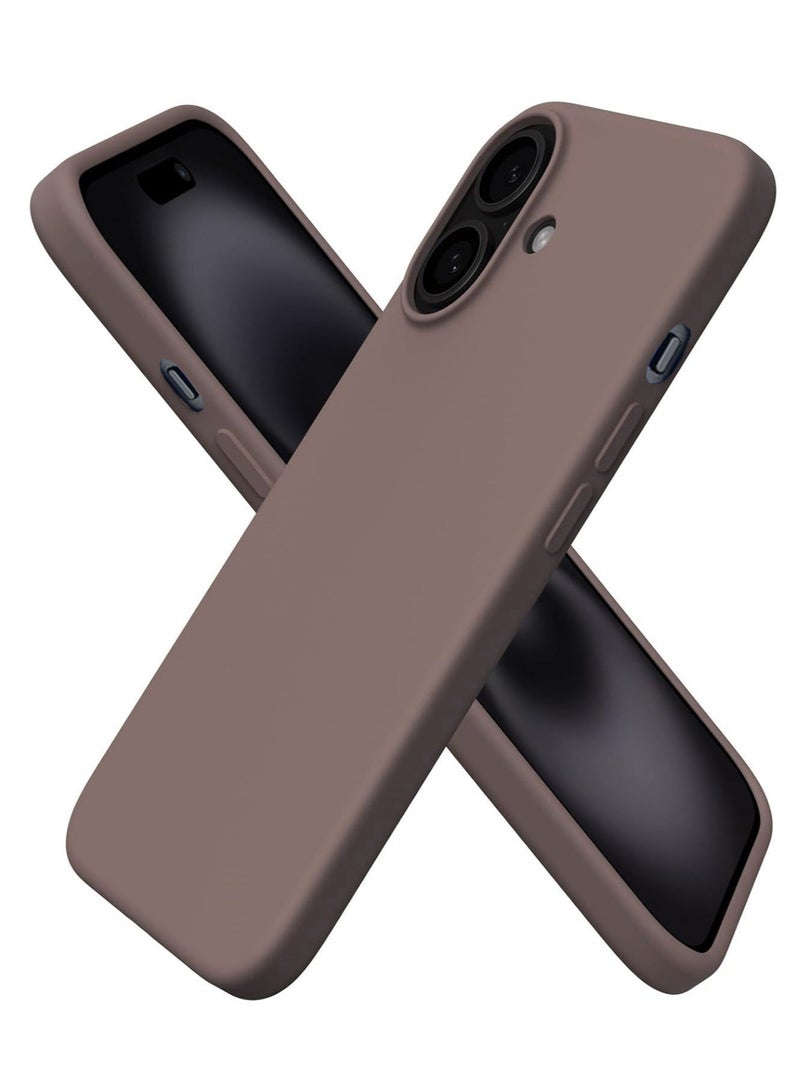 Compatible with  iPhone 16 plus Case  Slim Liquid Silicone 3 Layers Soft Gel Rubber Shockproof Protective Case with Anti-Scratch Microfiber Lining-Light Brown