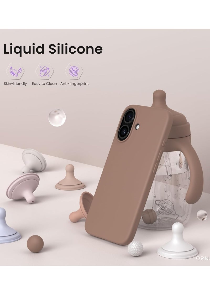 Generic - Compatible with  iPhone 16 plus Case  Slim Liquid Silicone 3 Layers Soft Gel Rubber Shockproof Protective Case with Anti-Scratch Microfiber Lining-Light Brown - Image 1