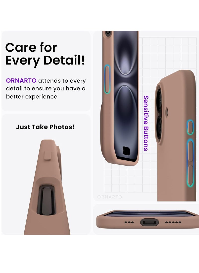 Generic - Compatible with  iPhone 16 plus Case  Slim Liquid Silicone 3 Layers Soft Gel Rubber Shockproof Protective Case with Anti-Scratch Microfiber Lining-Light Brown - Image 1