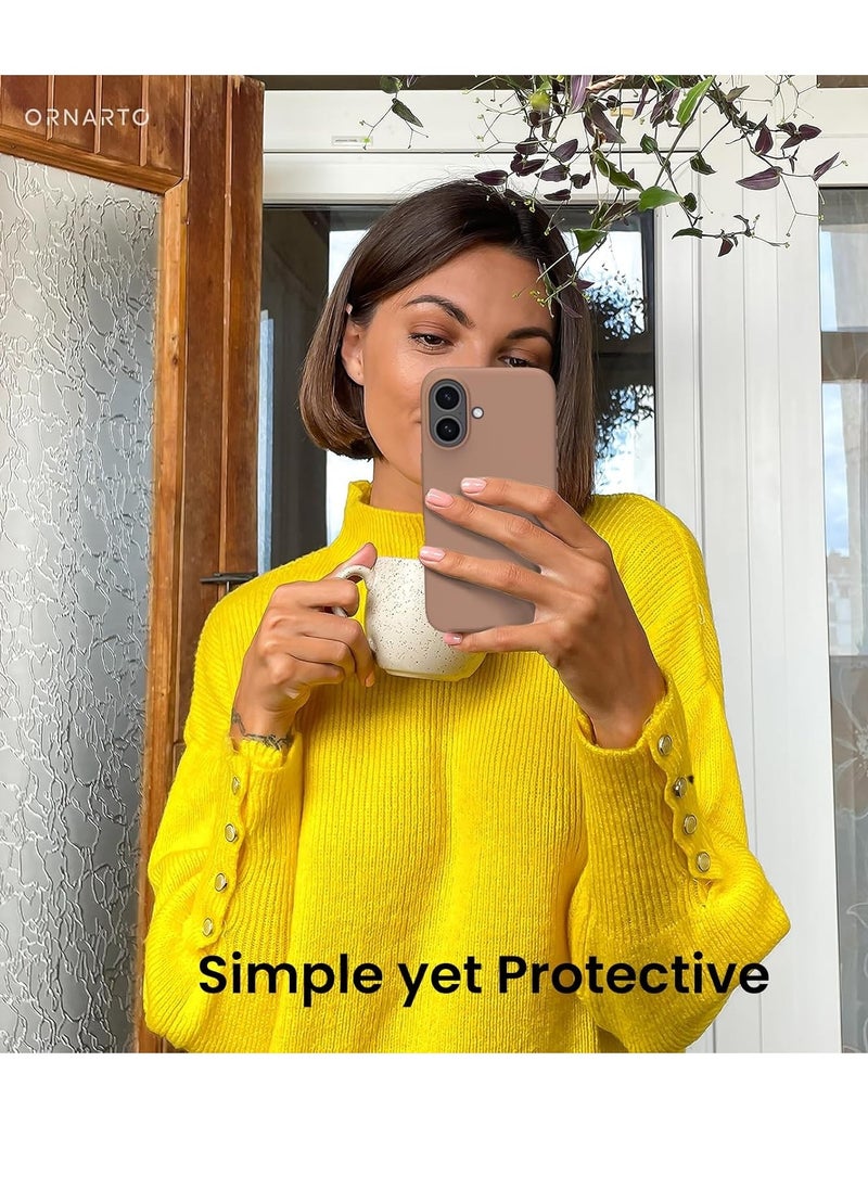 Generic - Compatible with  iPhone 16 plus Case  Slim Liquid Silicone 3 Layers Soft Gel Rubber Shockproof Protective Case with Anti-Scratch Microfiber Lining-Light Brown - Image 1