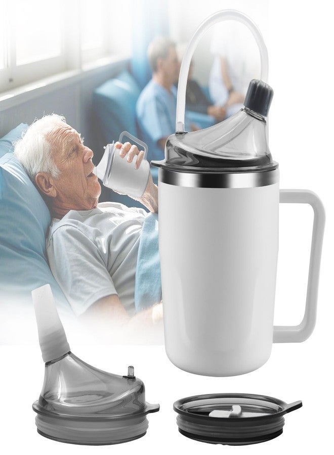 ACUDUDOMA Adult Spill Proof Cup for Elderly, 3 in 1 Stainless Steel Sippy Cup with Straw and 2 Lids, Suitable for Seniors Disabled Patients Limited Mobility, 14 OZ - Image 1