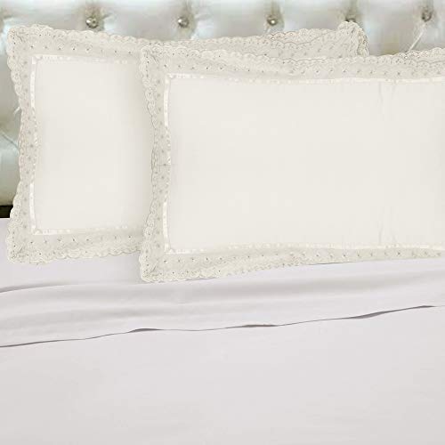 VHC 100% Cotton Lace Pillow Cover/Case Set (Pack of 2)_Off-White, Standard - Image 4