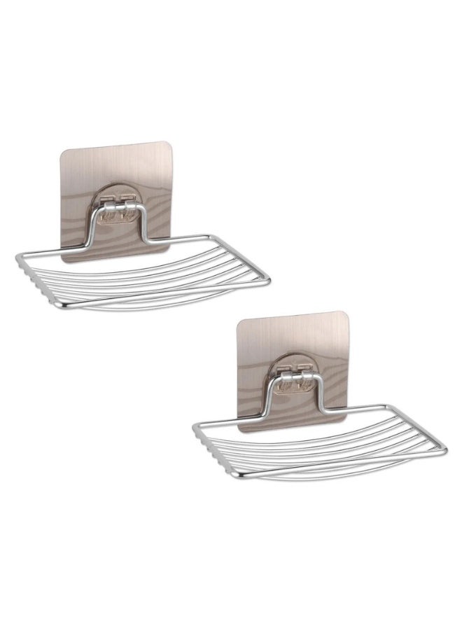 Stainless Steel Soap Rack Soap Box Bathroom Single Layer Drain Wall Hanging，2 pcs,Silver - Image 1