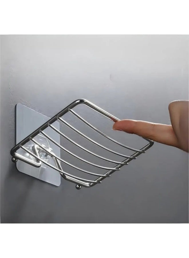 Stainless Steel Soap Rack Soap Box Bathroom Single Layer Drain Wall Hanging，2 pcs,Silver - Image 4