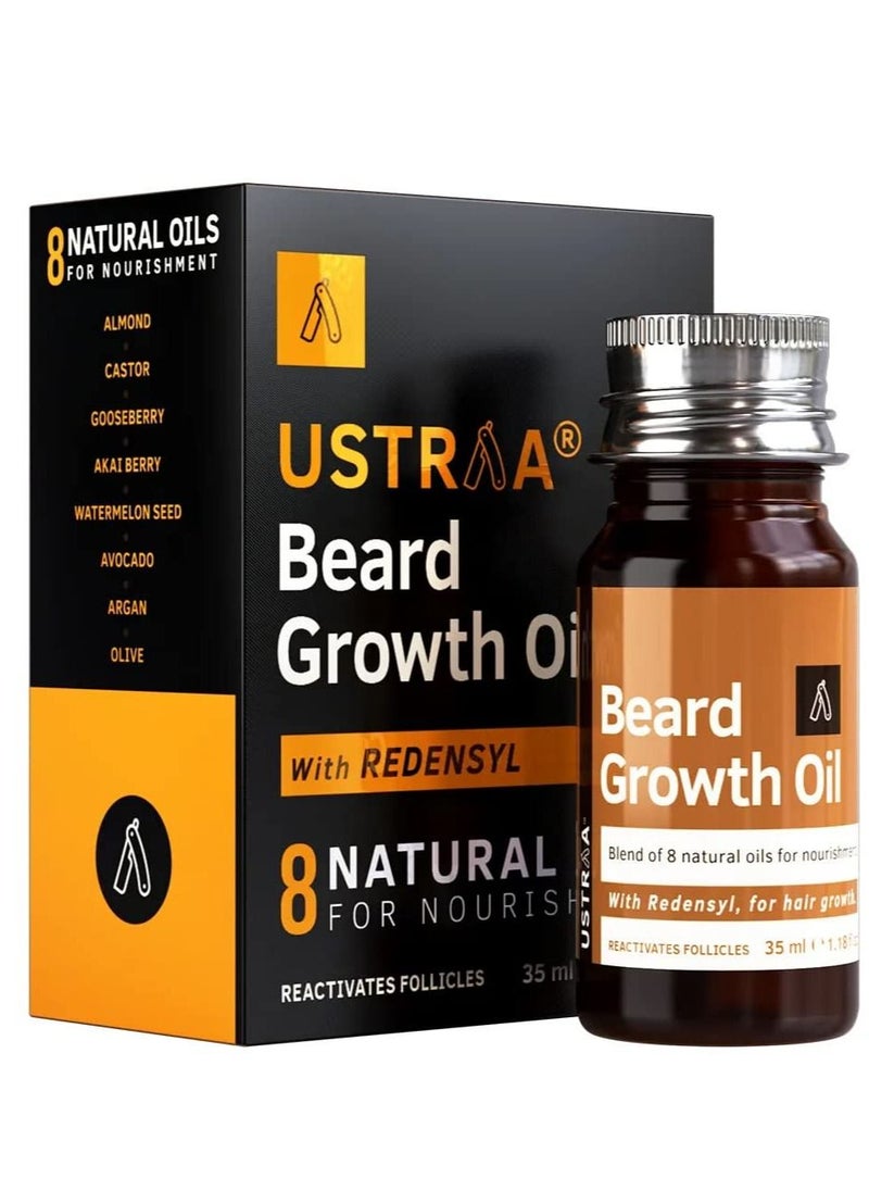 Ustraa - Beard Growth Oil 35ml More Beard Growth With Redensyl 8 Natural Oils including Jojoba Oil Vitamin E Nourishment & Strengthening No Sulphates No Parabens No Silicone No Mineral Oil - Image 1