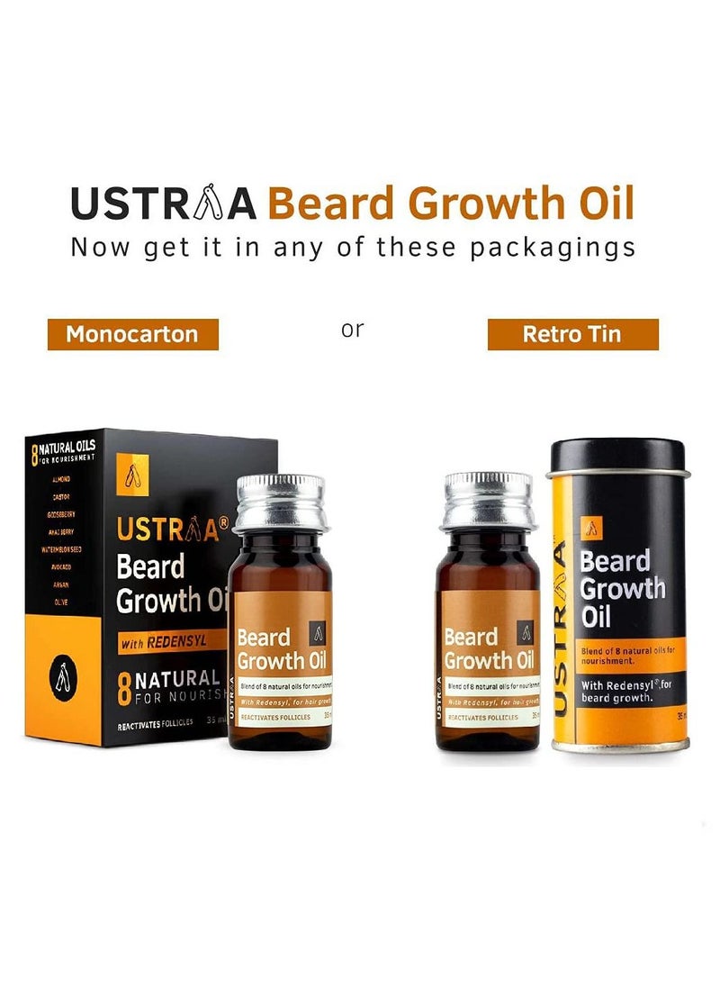 Ustraa - Beard Growth Oil 35ml More Beard Growth With Redensyl 8 Natural Oils including Jojoba Oil Vitamin E Nourishment & Strengthening No Sulphates No Parabens No Silicone No Mineral Oil - Image 1