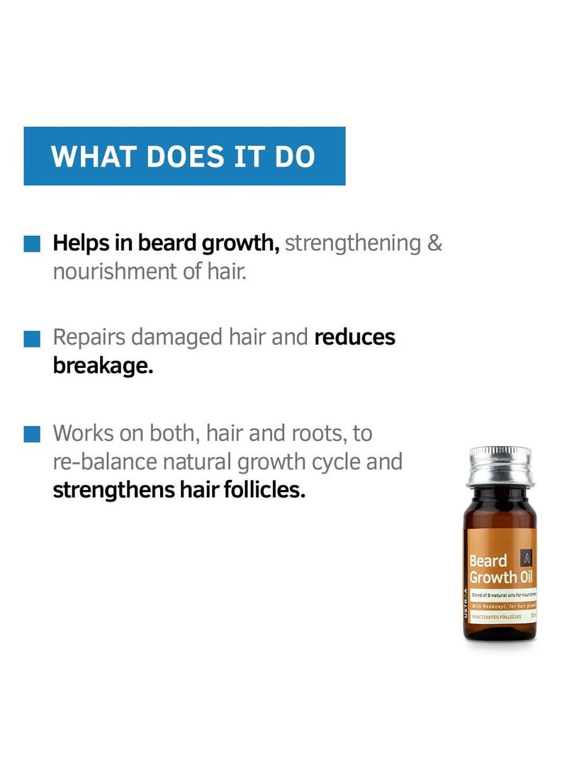 Ustraa - Beard Growth Oil 35ml More Beard Growth With Redensyl 8 Natural Oils including Jojoba Oil Vitamin E Nourishment & Strengthening No Sulphates No Parabens No Silicone No Mineral Oil - Image 1