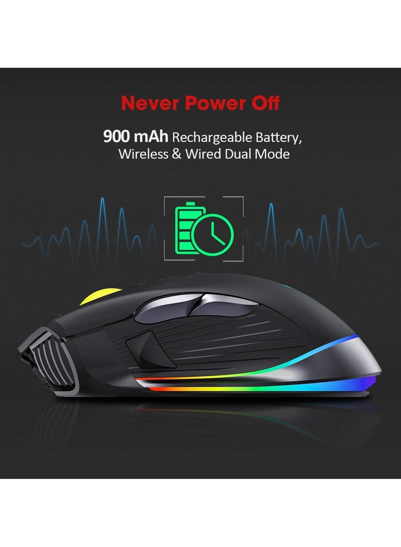 بيكتيك ماوس ألعاب لاسلكي PICTEK قابل لإعادة الشحن، إضاءة خلفية RGB، 8 أزرار قابلة للبرمجة مع عمر بطارية طويل، وضع لاسلكي وسلكي لأجهزة الكمبيوتر المحمول والكمبيوتر وأجهزة الكمبيوتر الشخصية وأجهزة Mac وغيرها - Image 5