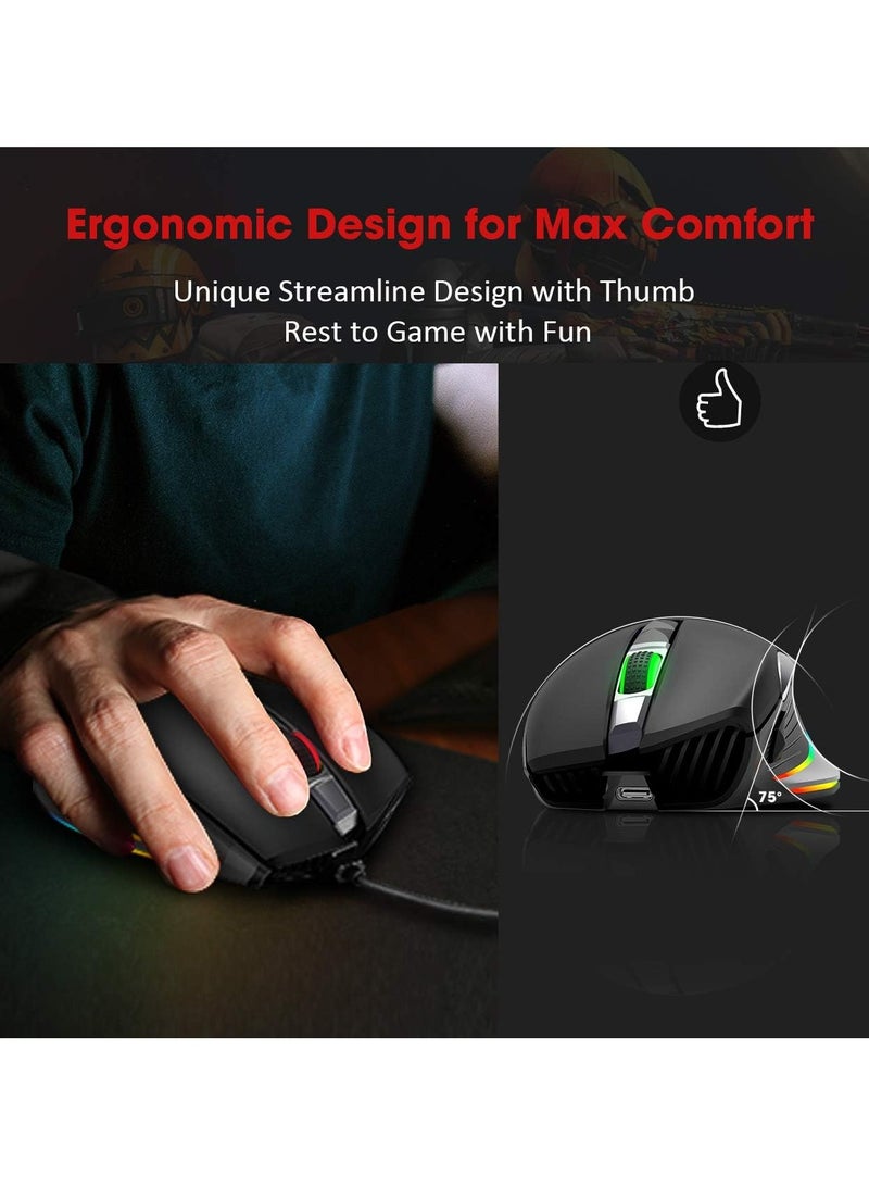 بيكتيك ماوس ألعاب لاسلكي PICTEK قابل لإعادة الشحن، إضاءة خلفية RGB، 8 أزرار قابلة للبرمجة مع عمر بطارية طويل، وضع لاسلكي وسلكي لأجهزة الكمبيوتر المحمول والكمبيوتر وأجهزة الكمبيوتر الشخصية وأجهزة Mac وغيرها - Image 4