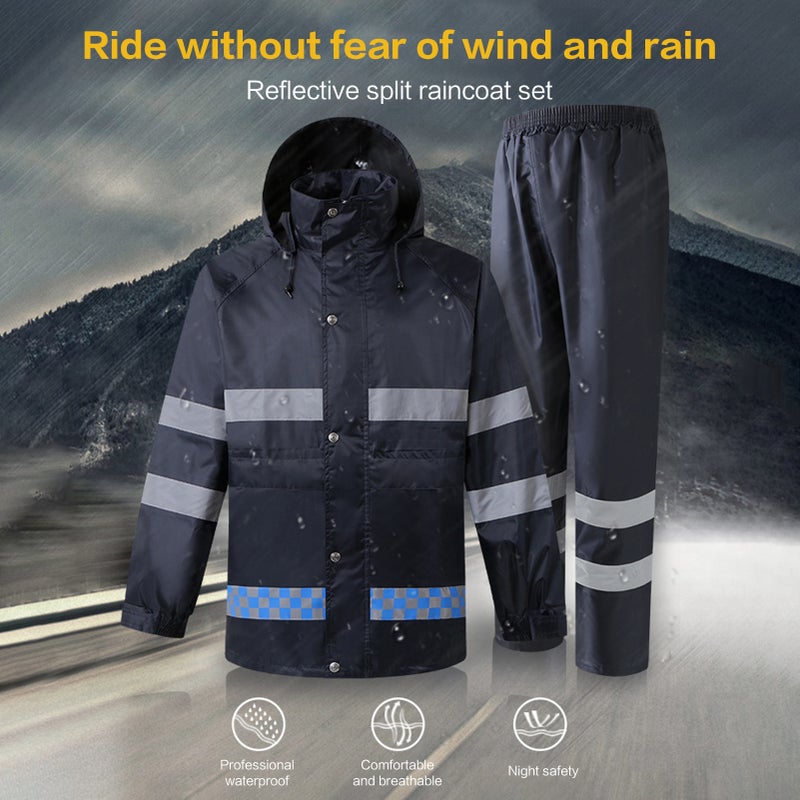 High Visibility Reflective Waterproof Raincoat Suits Outdoor Rain Gear Motorcycle Cycling Rain Coats Cover Men Rain Poncho Jacket Hooded Rainwear Four Season XXL - Image 4