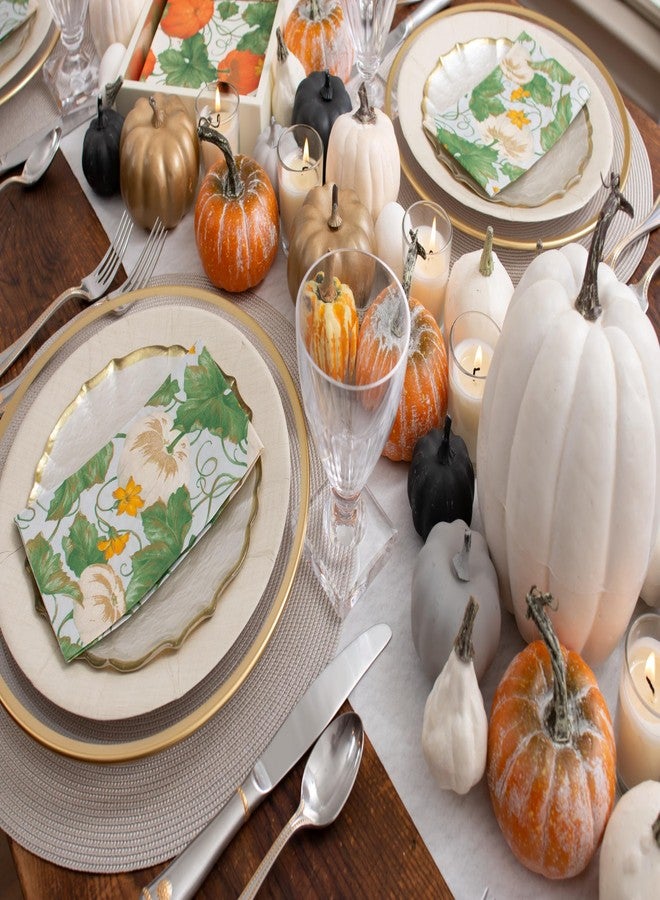 Caspari Heirloom Pumpkins Paper Guest Towel Napkins in Grey & White - 15 Per Package, 2 Packs - Image 2