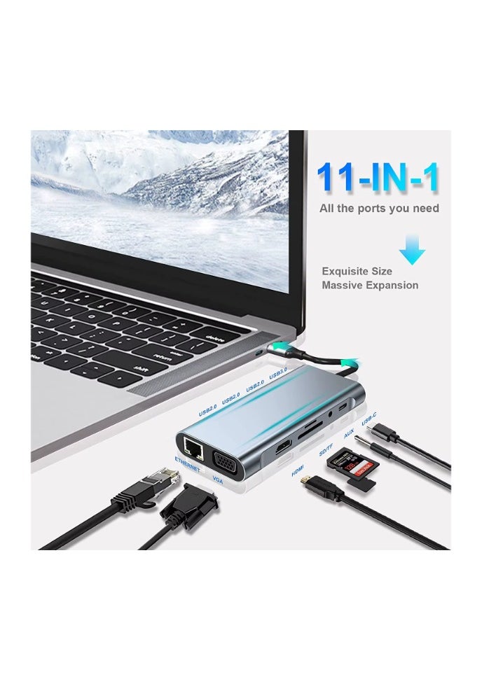 Zero - Type-C Hub 11 in 1 USB C to 4K HDMI + RJ45 + PD + audio 100W Charge + USB3.0 + VGA + SD/TF Card Reader Dock for MacBook Windows Laptop - Image 1