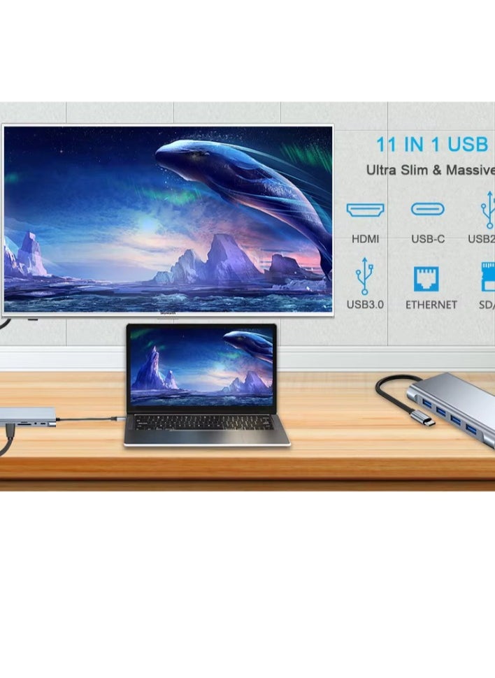 Zero - Type-C Hub 11 in 1 USB C to 4K HDMI + RJ45 + PD + audio 100W Charge + USB3.0 + VGA + SD/TF Card Reader Dock for MacBook Windows Laptop - Image 1