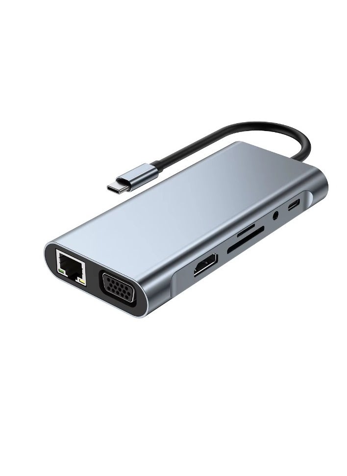 Zero - Type-C Hub 11 in 1 USB C to 4K HDMI + RJ45 + PD + audio 100W Charge + USB3.0 + VGA + SD/TF Card Reader Dock for MacBook Windows Laptop - Image 1