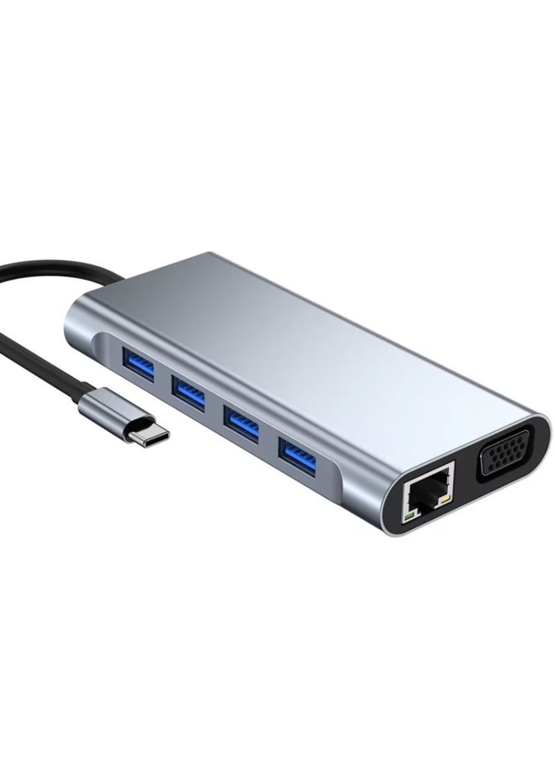 Zero - Type-C Hub 11 in 1 USB C to 4K HDMI + RJ45 + PD + audio 100W Charge + USB3.0 + VGA + SD/TF Card Reader Dock for MacBook Windows Laptop - Image 1