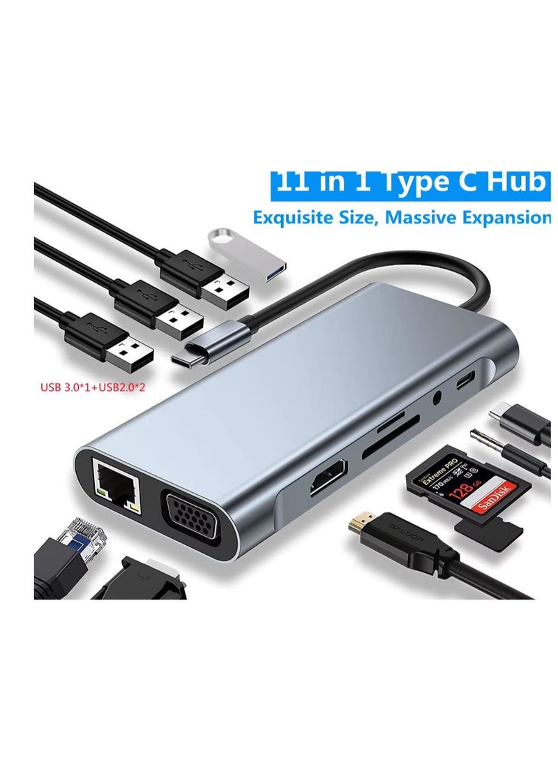 Zero - Type-C Hub 11 in 1 USB C to 4K HDMI + RJ45 + PD + audio 100W Charge + USB3.0 + VGA + SD/TF Card Reader Dock for MacBook Windows Laptop - Image 1