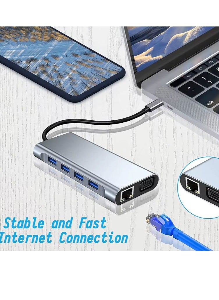 Zero - Type-C Hub 11 in 1 USB C to 4K HDMI + RJ45 + PD + audio 100W Charge + USB3.0 + VGA + SD/TF Card Reader Dock for MacBook Windows Laptop - Image 1