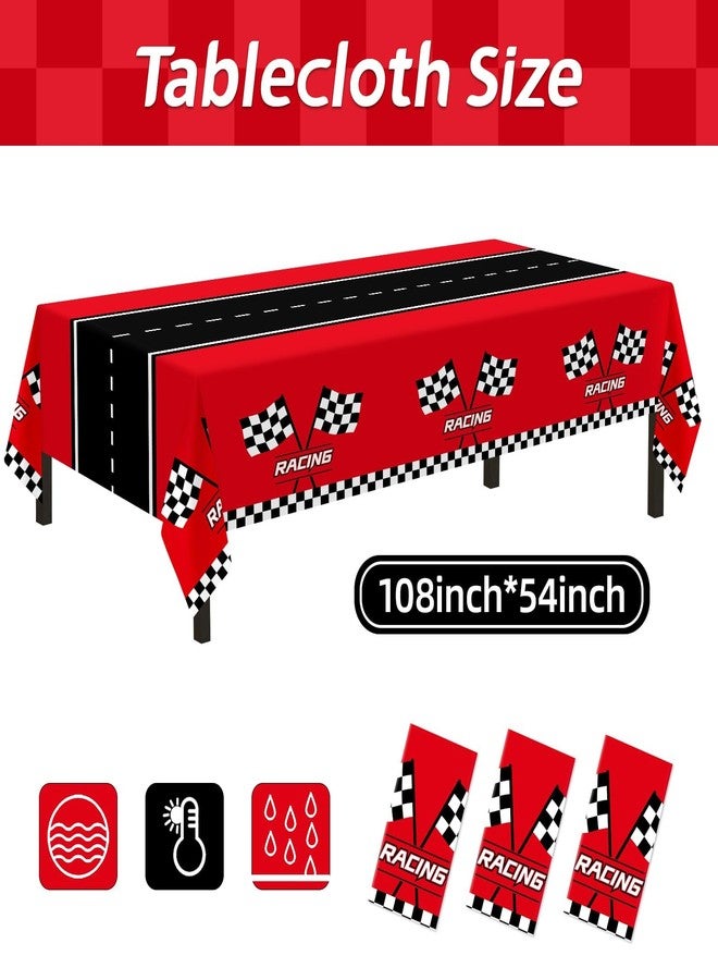 Childom 3Pcs Racing Car Plastic Tablecloth, Race Birthday Party Decorations, 54'' x 108'' Checkered Table Cloth Decor, Favors Rectangular Tablecloth for Boys Baby Shower Home - Image 2